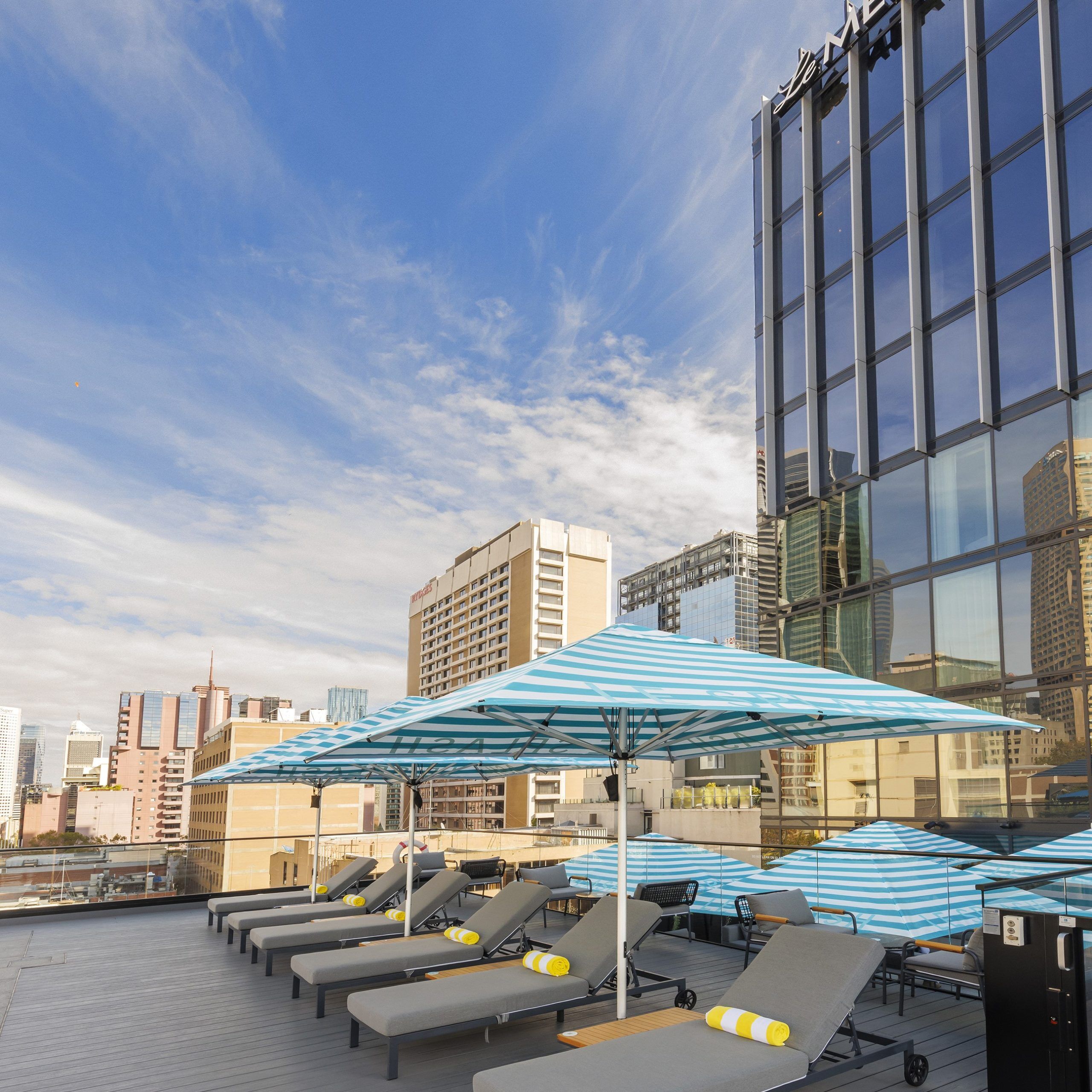 CAFE Series M Square Turquoise Stripe @ Le Meridien City View Hotel cropped