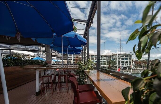 Steel Blue Beach Umbrella with Chestnut piping m